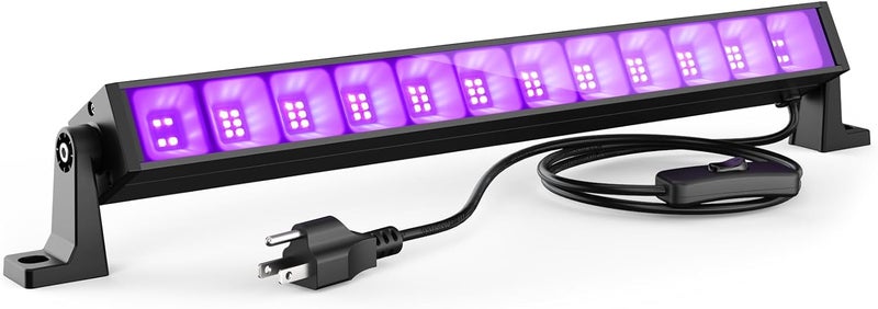 Atfoyer Store شريط ضوء أسود LED بقوة 40 واط لحفلة التألق، ضوء أسود مع قابس ومفتاح، يضيء مساحة 484 قدم مربع، أضواء تألق للهالوين، طلاء جسم فلوريسنت، إضاءة مسرحية - Image 1